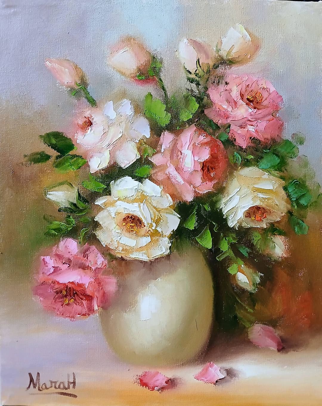 Quadro original "Delicadeza em Pétalas" — Florais, A óleo sobre tela, 24 x 30 cm, pintado à mão por Marah Silva