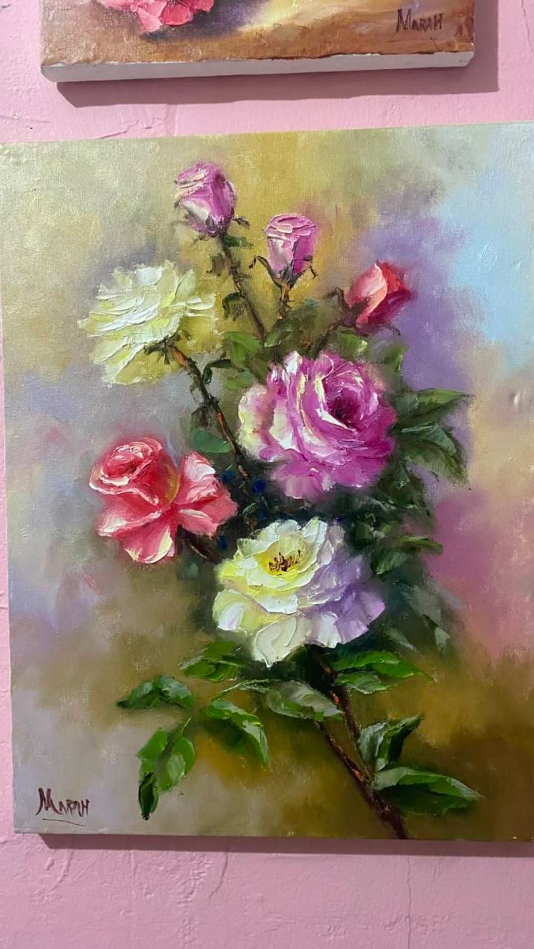 Quadro original "Rosa em Acervo" — Florais, 30 x 40 cm, pintado à mão por Marah Silva