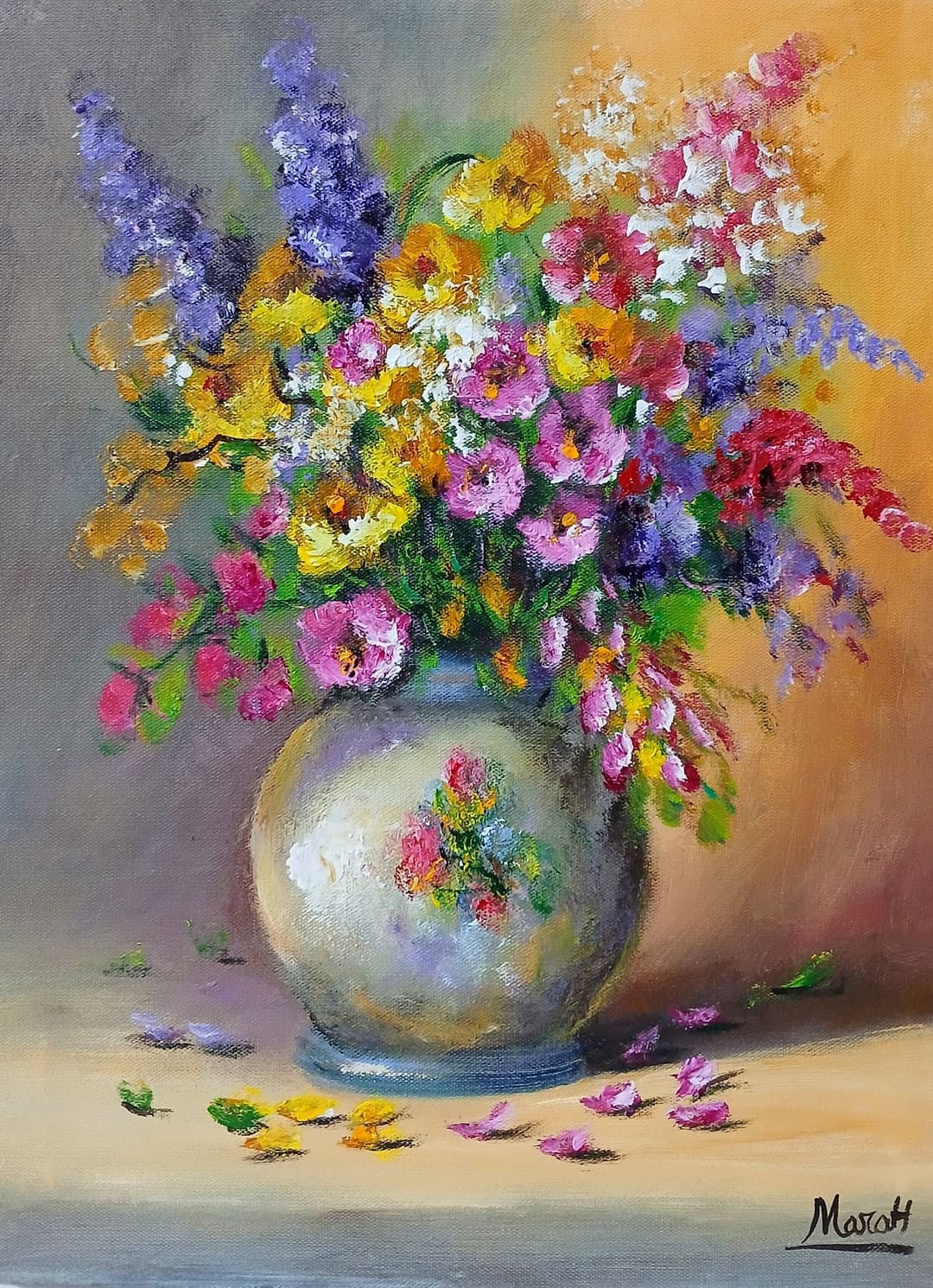 Quadro original "Jardim em Tons de Luz" — Florais, A óleo sobre tela, 24 x 30 cm, pintado à mão por Marah Silva