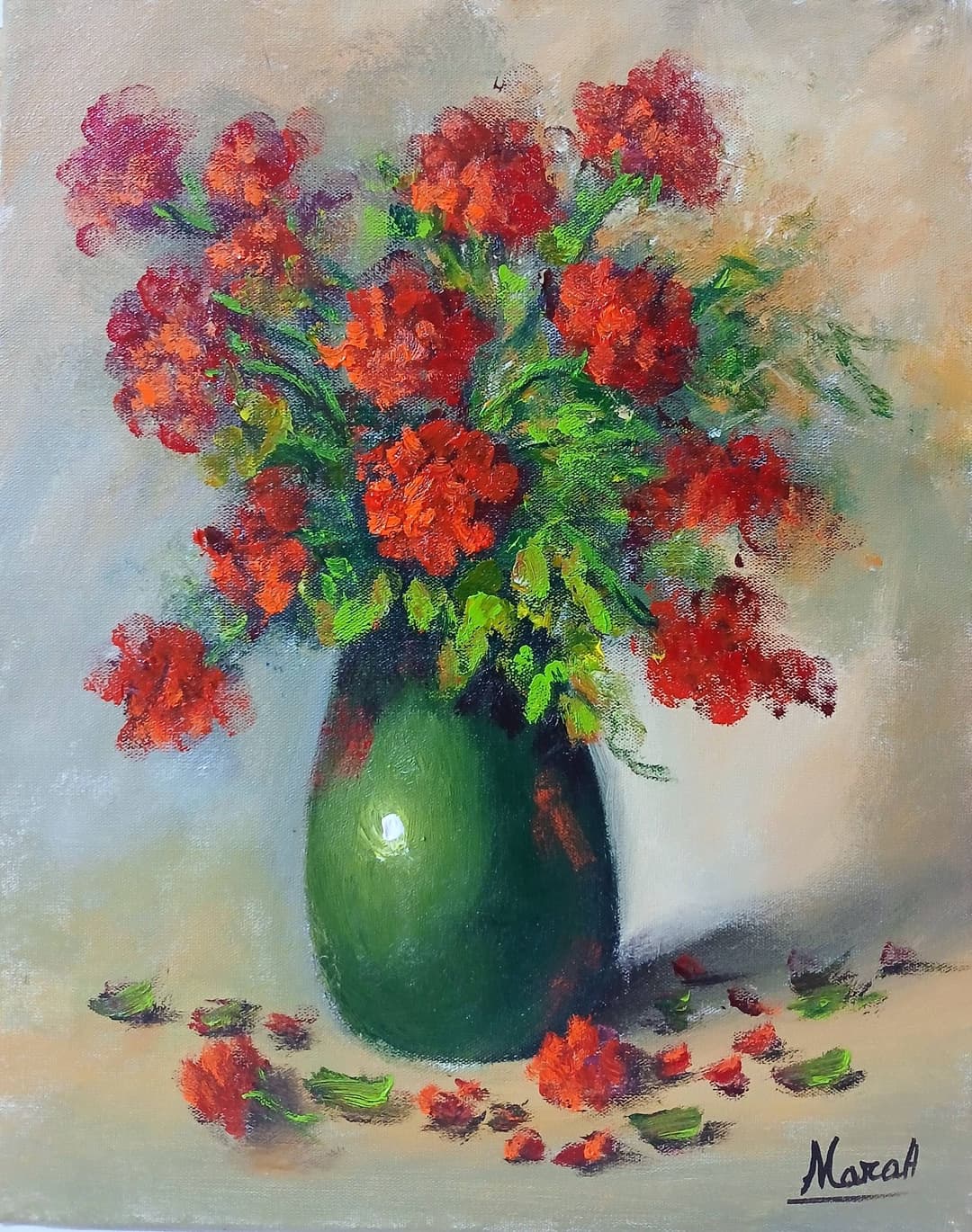 Quadro original "Vibrante Bouquet Rubro" — Florais, A óleo sobre tela, 24 x 30 cm, pintado à mão por Marah Silva