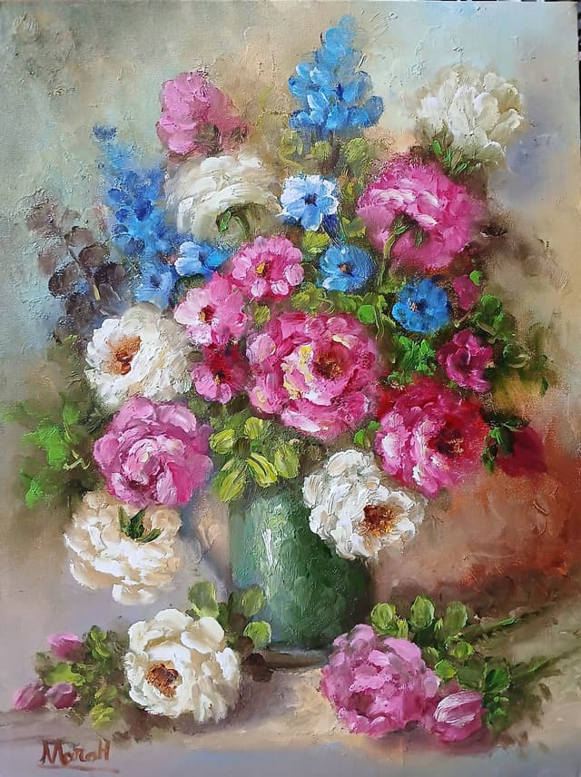 Quadro original "Jardim em Tom de Rosa" — Florais, A óleo sobre tela, 30 x 40 cm, pintado à mão por Marah Silva