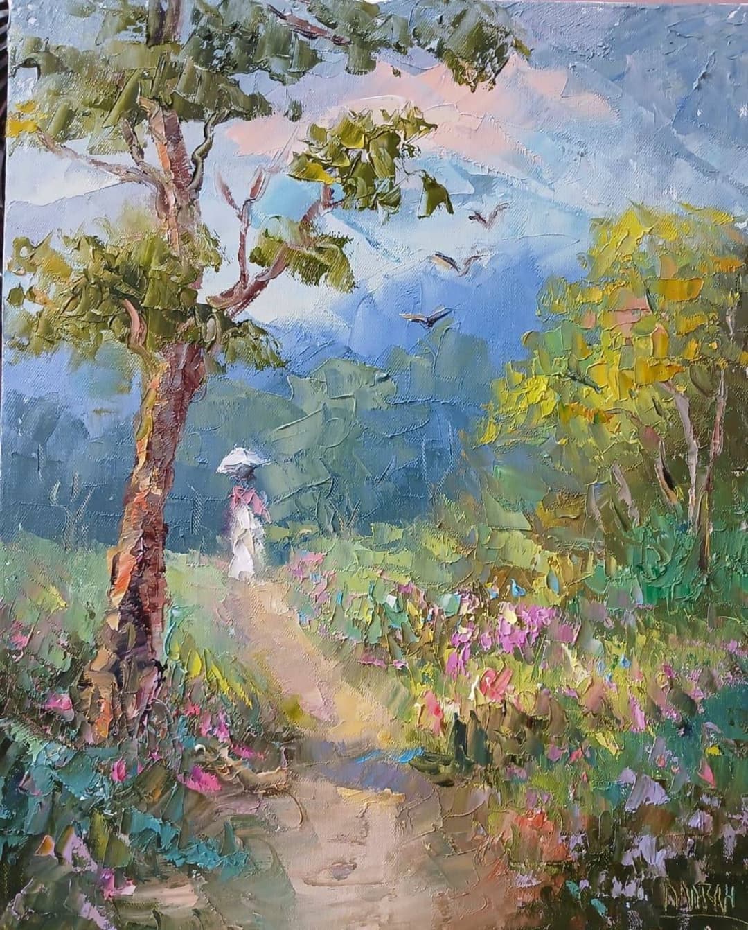 Quadro original "Sussurros ao vento" — Impressionismo, 24 x 30 cm, pintado à mão por Marah Silva