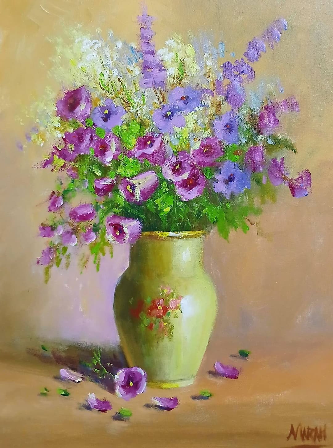 Quadro original "Cores da Manhã Lilás" — Florais, A óleo sobre tela, 30 x 40 cm, pintado à mão por Marah Silva