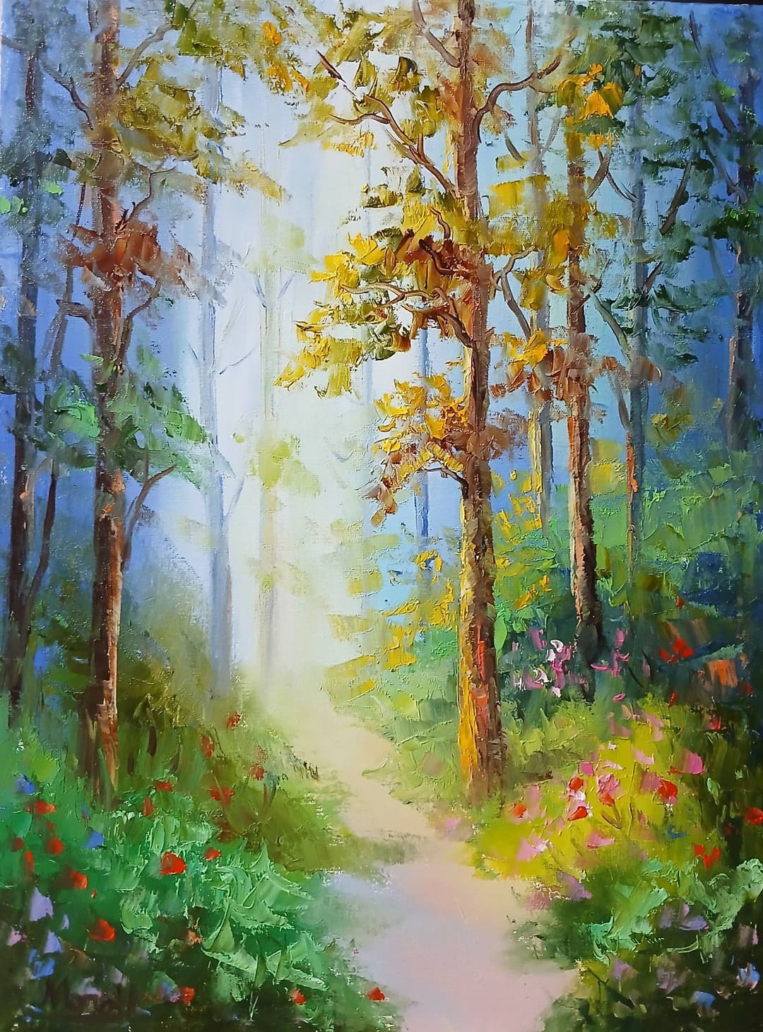Quadro original "Caminho de Luz Divina" — Paisagens, A óleo sobre tela, 30 x 40 cm, pintado à mão por Marah Silva
