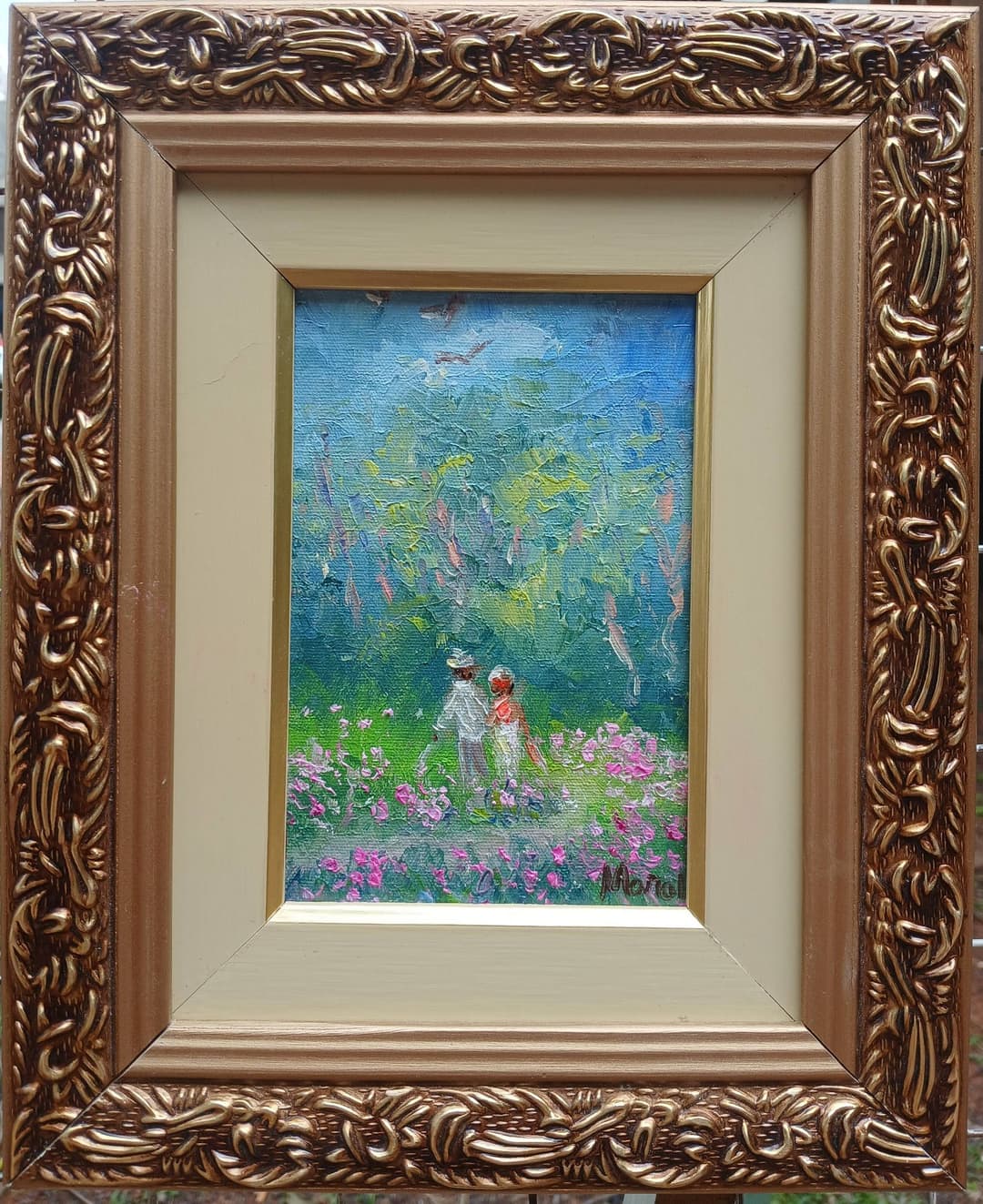 Quadro original "Jardim em Doce Encontro" — Impressionismo, A óleo sobre tela, 24 x 30 cm, pintado à mão por Marah Silva