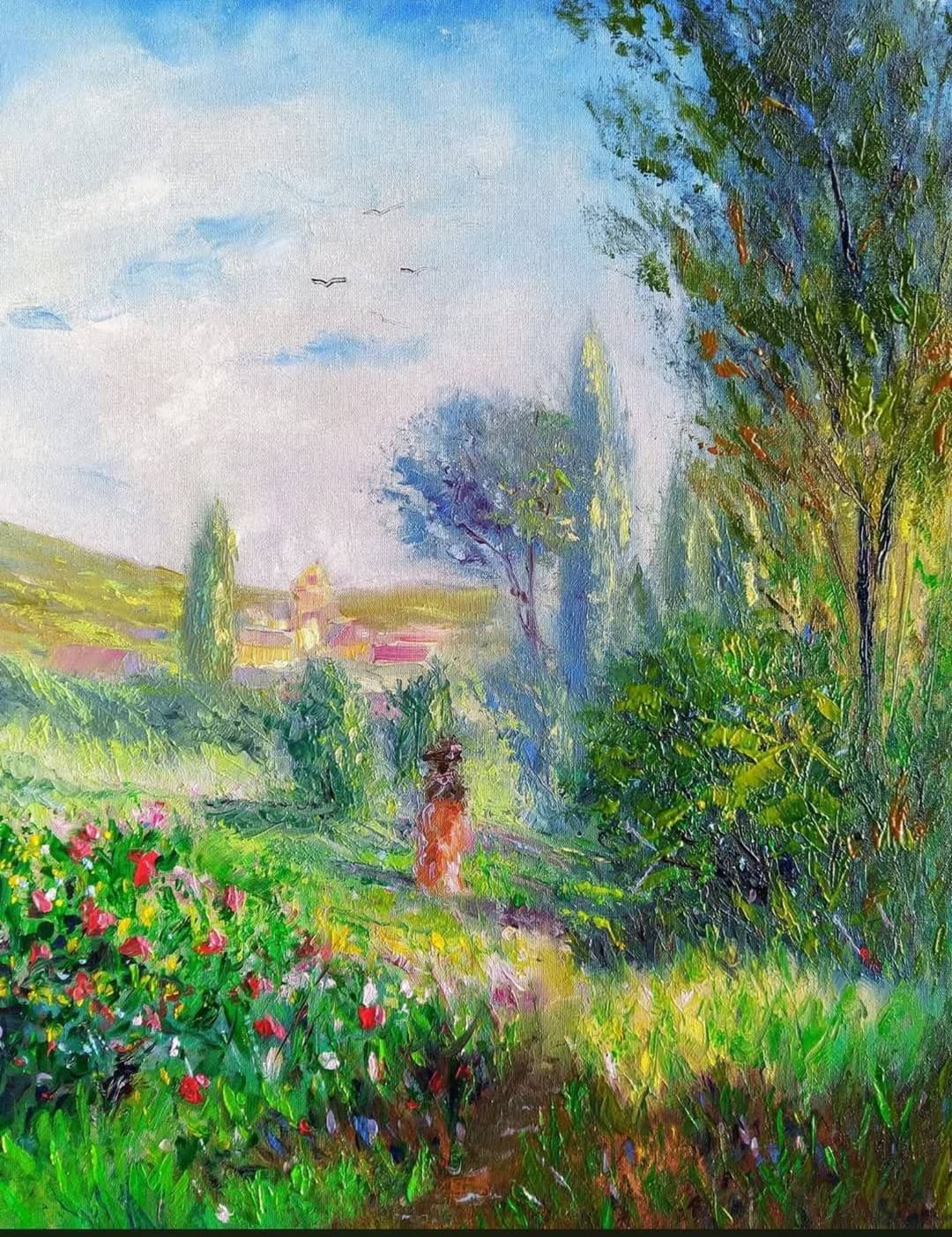 Quadro original "Tarde de Verão Florido" — Impressionismo, A óleo sobre tela, 30 x 40 cm, pintado à mão por Marah Silva