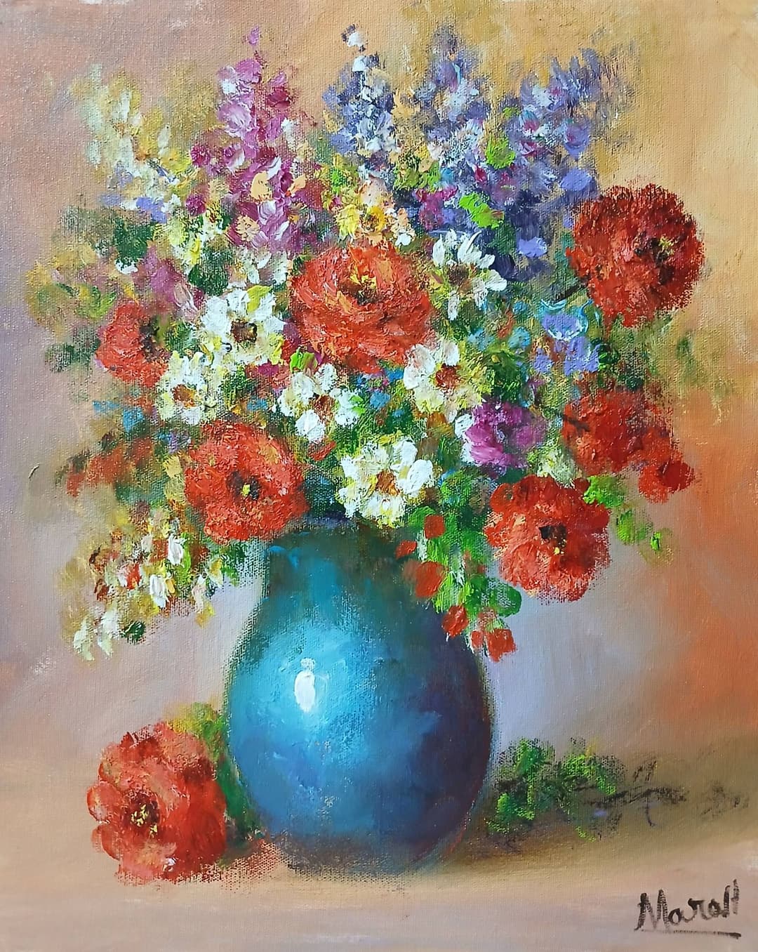 Quadro original "Cores da Primavera em Luz" — Florais, A óleo sobre tela, 24 x 30 cm, pintado à mão por Marah Silva