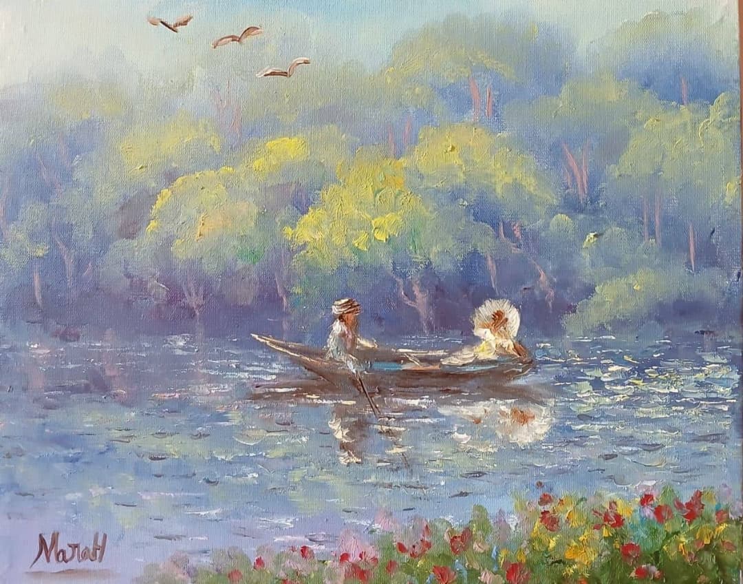 Quadro original "Remanso nas Águas" — Impressionismo, A óleo sobre tela, 24 x 30 cm, pintado à mão por Marah Silva