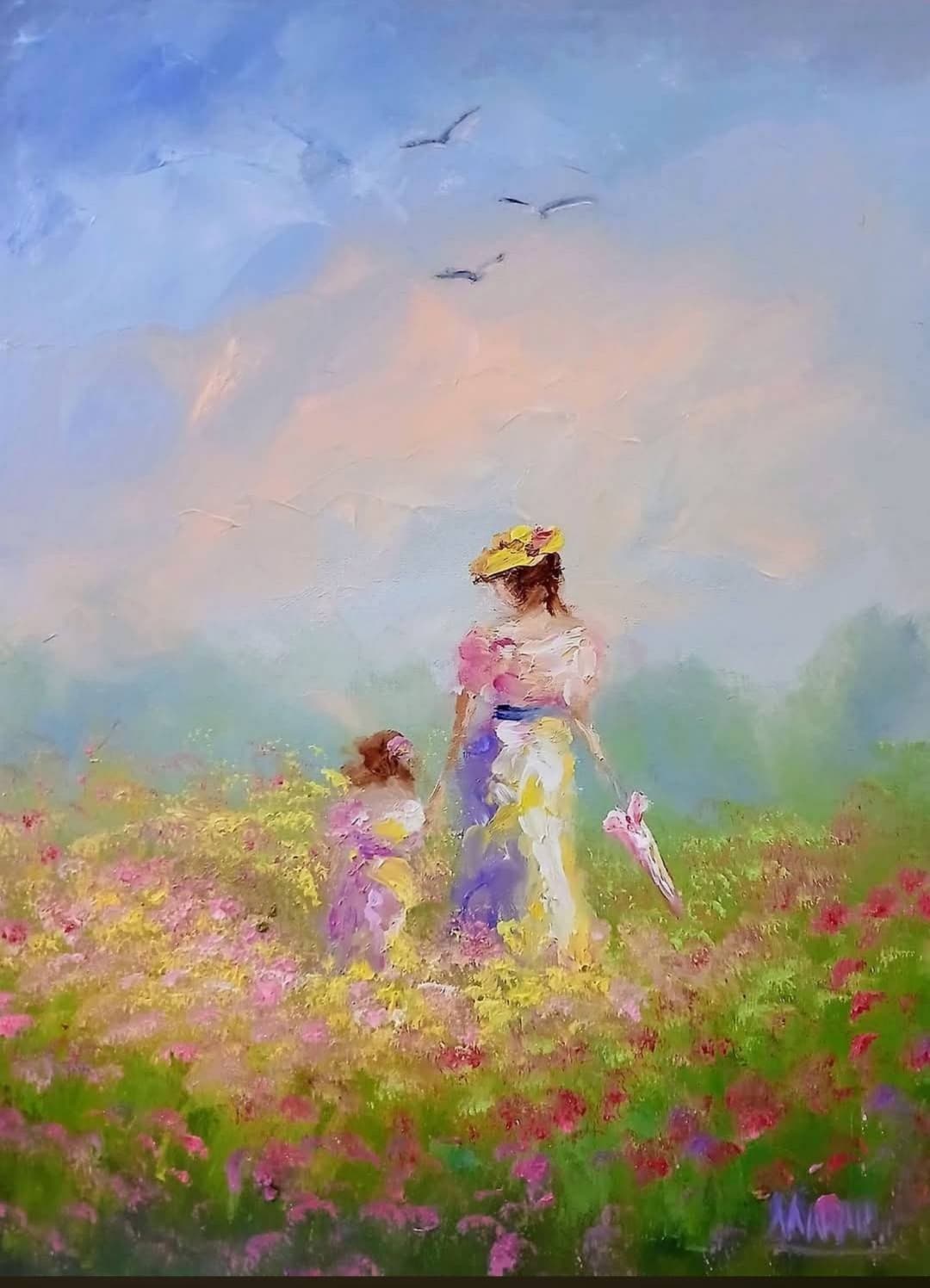 Quadro original "Passeio em Campo Dourado" — Impressionismo, A óleo sobre tela, 30 x 40 cm, pintado à mão por Marah Silva