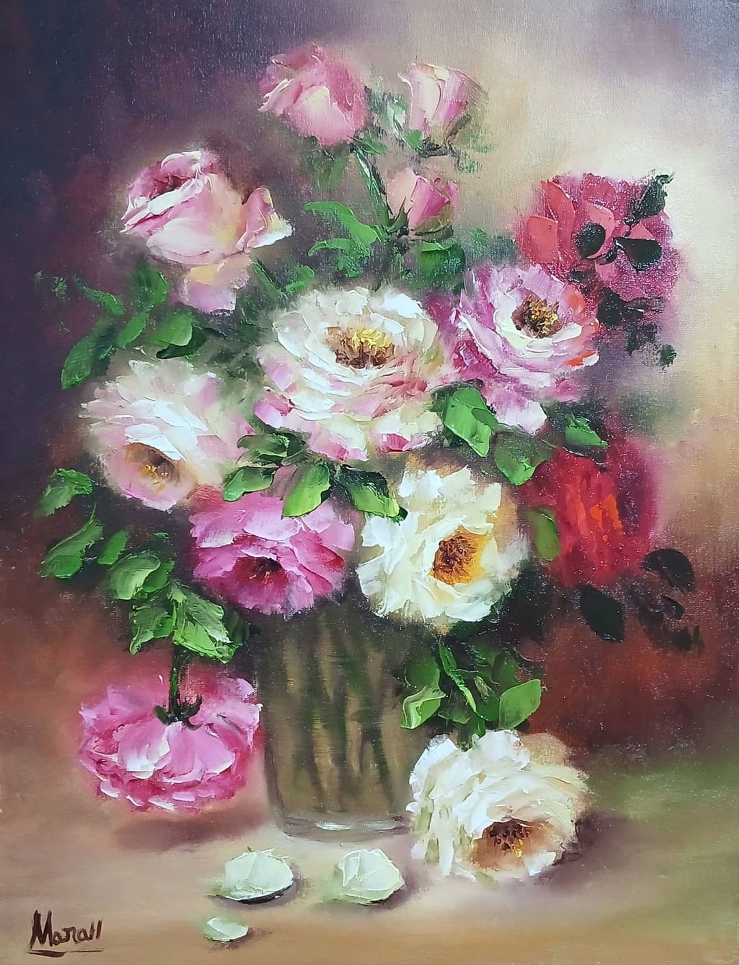 Quadro original "Encanto em Tons Suaves" — Florais, Espatulado a óleo sobre tela, 30 x 40 cm, pintado à mão por Marah Silva
