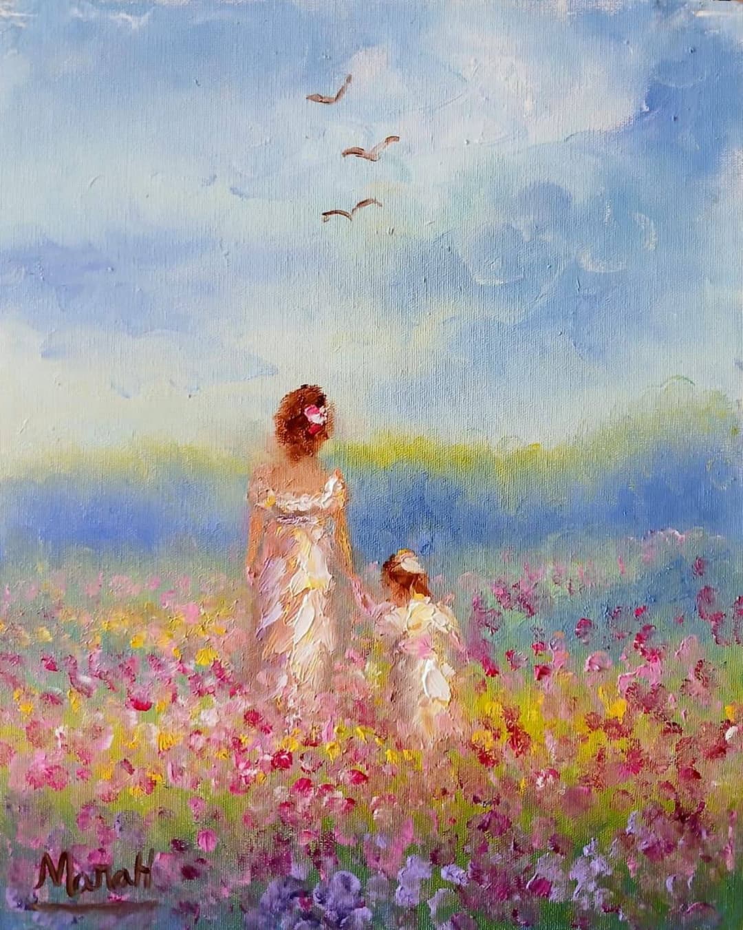 Quadro original "Passeio em Campo Florido" — Impressionismo, A óleo sobre tela, 24 x 30 cm, pintado à mão por Marah Silva