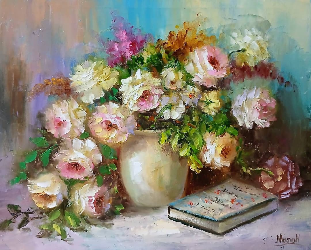 Quadro original "Serenidade Floral" — Florais, A óleo sobre tela, 40 x 50 cm, pintado à mão por Marah Silva