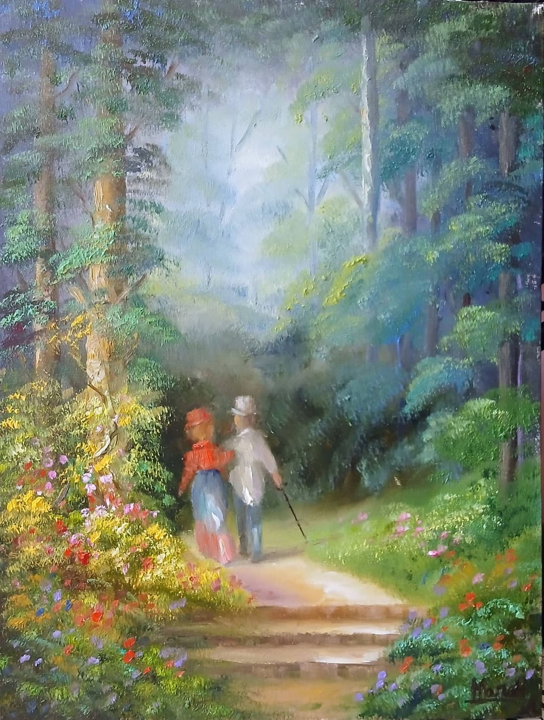 Quadro original "Aroma do Bosque Florido" — Impressionismo, A óleo sobre tela, 30 x 40 cm, pintado à mão por Marah Silva