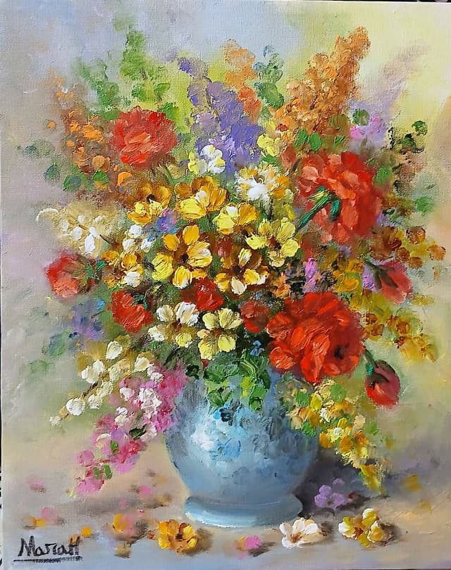Quadro original "Poema em Pétalas Coloridas" — Florais, A óleo sobre tela, 24 x 30 cm, pintado à mão por Marah Silva