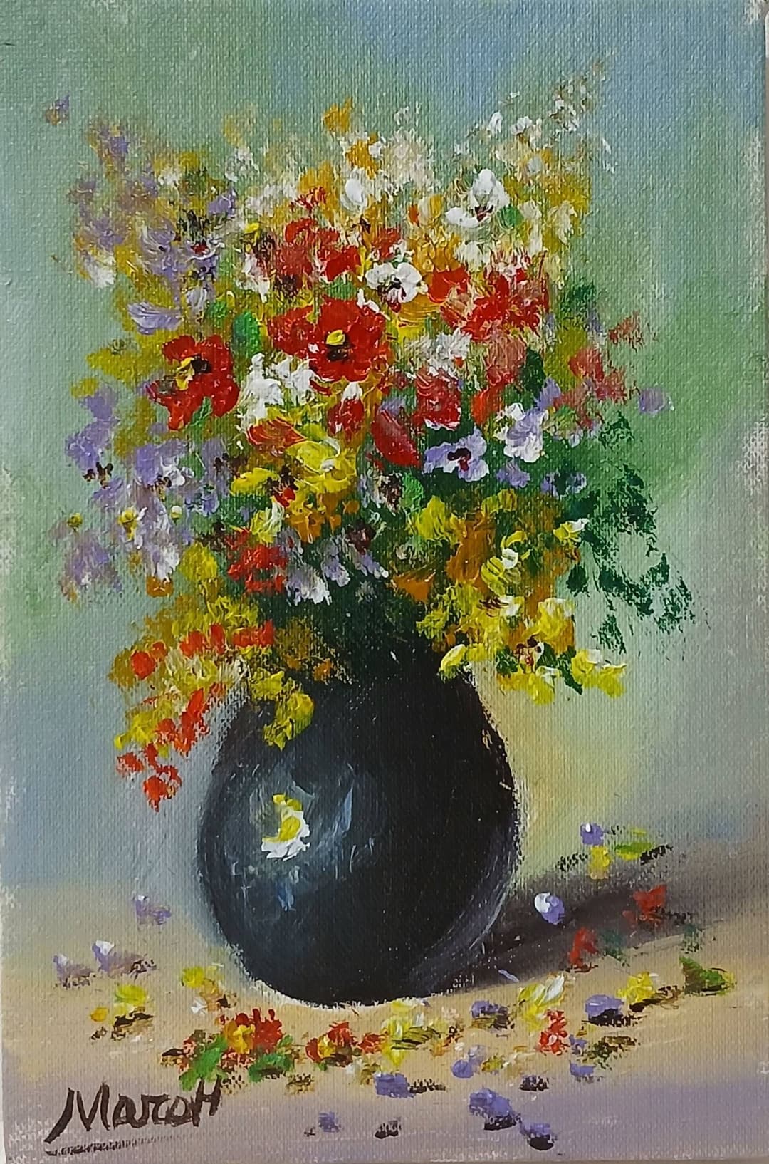 Quadro original "Cores da Natureza Vibrante" — Florais, A óleo sobre tela, 24 x 30 cm, pintado à mão por Marah Silva