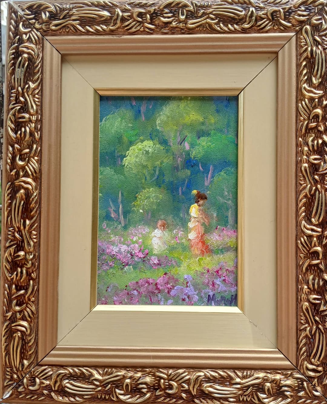 Quadro original "Encanto em Campo Lilás" — Impressionismo, A óleo sobre tela, 24 x 30 cm, pintado à mão por Marah Silva