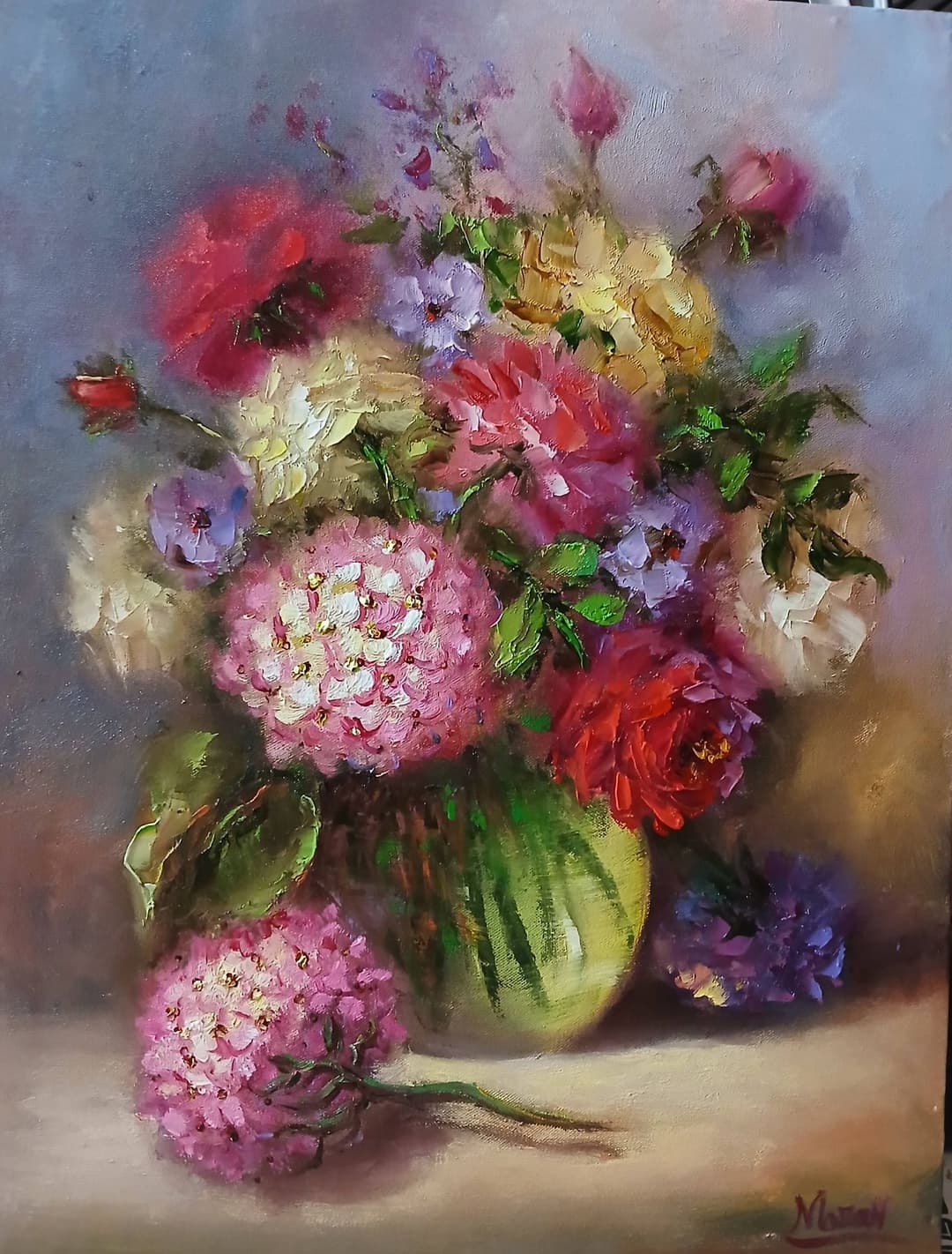 Quadro original "Pétalas em Delicadeza" — Florais, Espatulado a óleo sobre tela, 30 x 40 cm, pintado à mão por Marah Silva