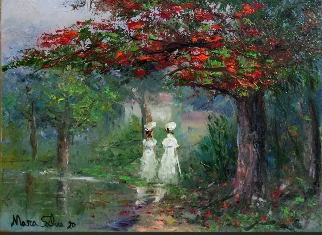 Quadro original "Reflexos da Natureza Florida" — Impressionismo, A óleo sobre tela, 30 x 40 cm, pintado à mão por Marah Silva