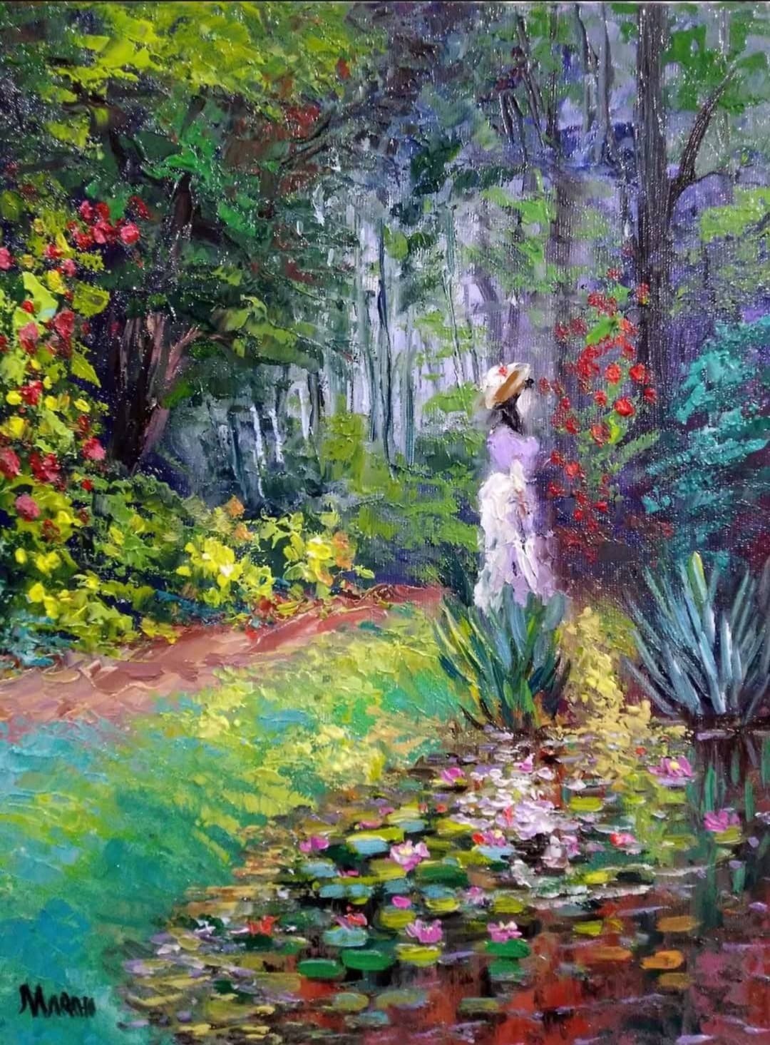 Quadro original "Refúgio no Lago Florido" — Impressionismo, A óleo sobre tela, 30 x 40 cm, pintado à mão por Marah Silva